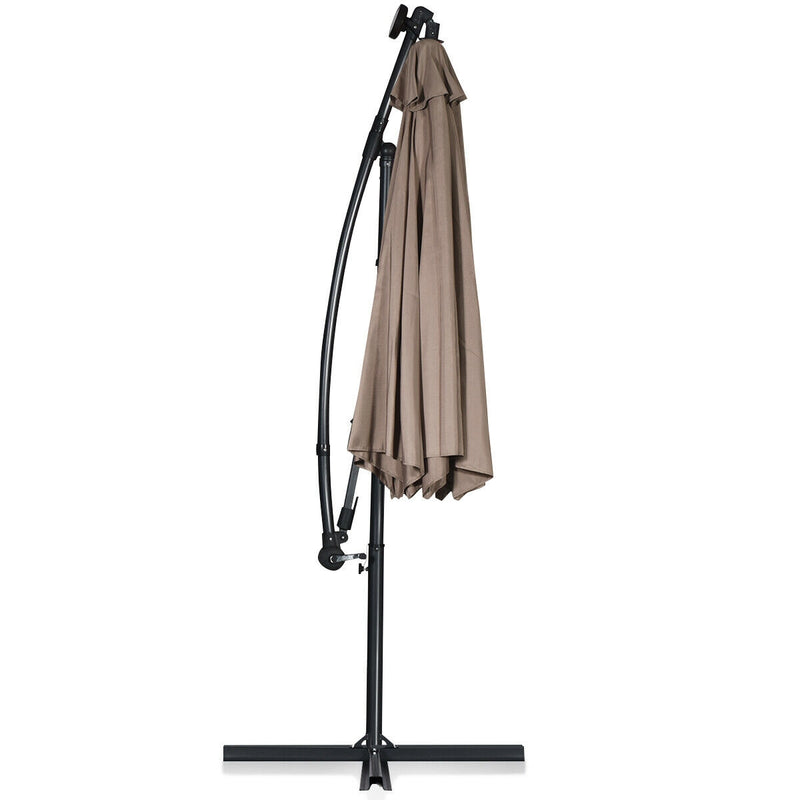 *10 ft 360° Rotation Solar Powered LED Patio Offset Umbrella without Weight Base - Tan