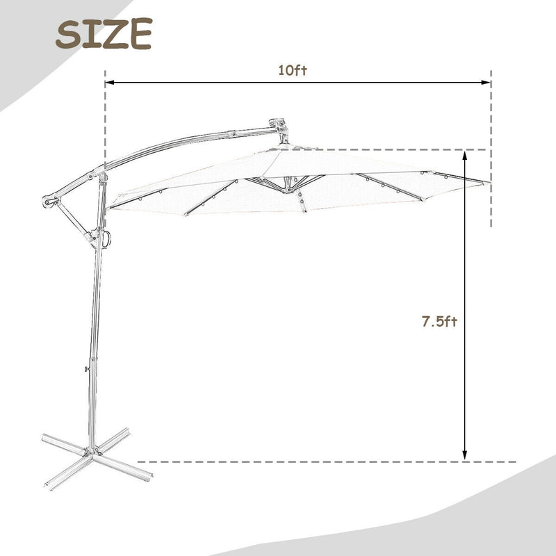 *10 ft 360° Rotation Solar Powered LED Patio Offset Umbrella without Weight Base - Tan