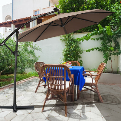 *10 ft 360° Rotation Solar Powered LED Patio Offset Umbrella without Weight Base - Tan