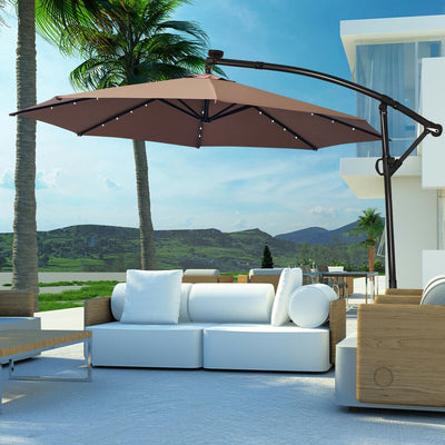*10 ft 360° Rotation Solar Powered LED Patio Offset Umbrella without Weight Base - Tan