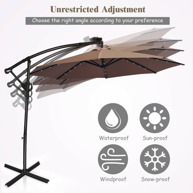 *10 ft 360° Rotation Solar Powered LED Patio Offset Umbrella without Weight Base - Tan