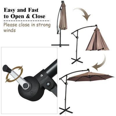 *10 ft 360° Rotation Solar Powered LED Patio Offset Umbrella without Weight Base - Tan