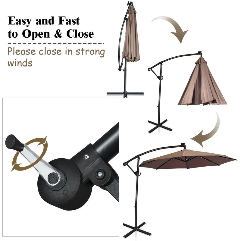 *10 ft 360° Rotation Solar Powered LED Patio Offset Umbrella without Weight Base - Tan