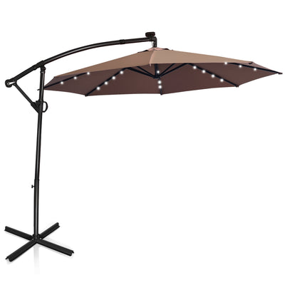 *10 ft 360° Rotation Solar Powered LED Patio Offset Umbrella without Weight Base - Tan