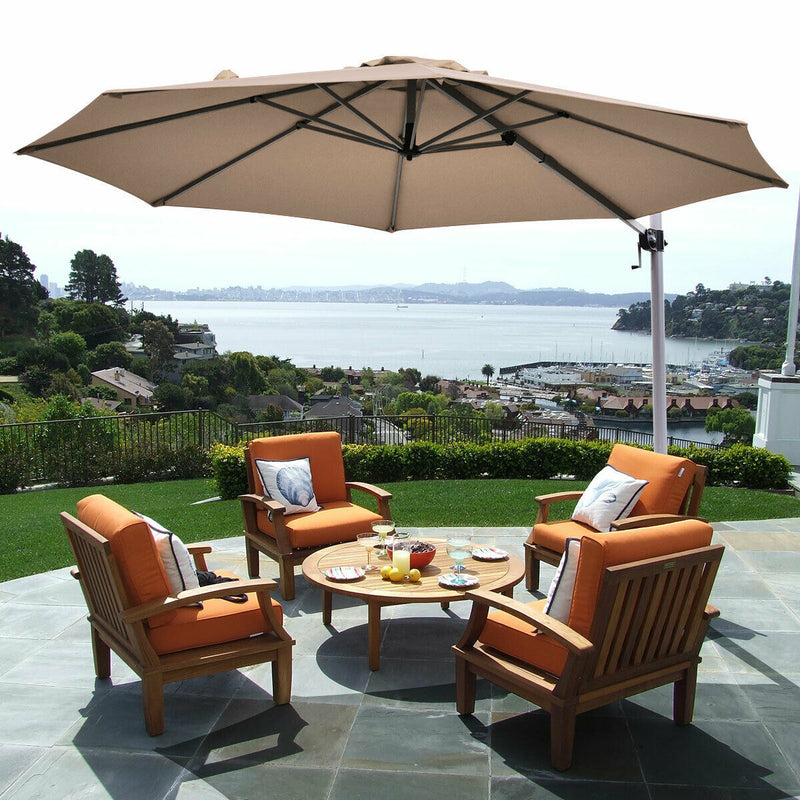 11 Feet Patio Offset Cantilever Umbrella 360° Rotation Aluminum Tilt-Tan