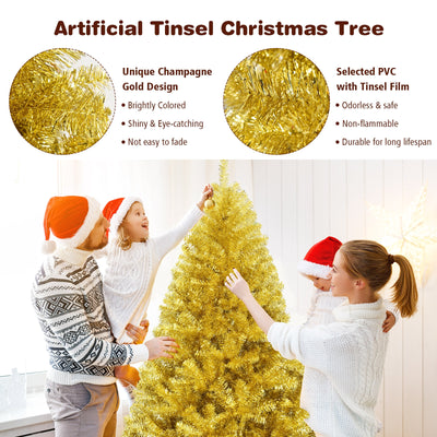 6/7.5 Feet Artificial Tinsel Christmas Tree Hinged with Foldable Stand-6 ft