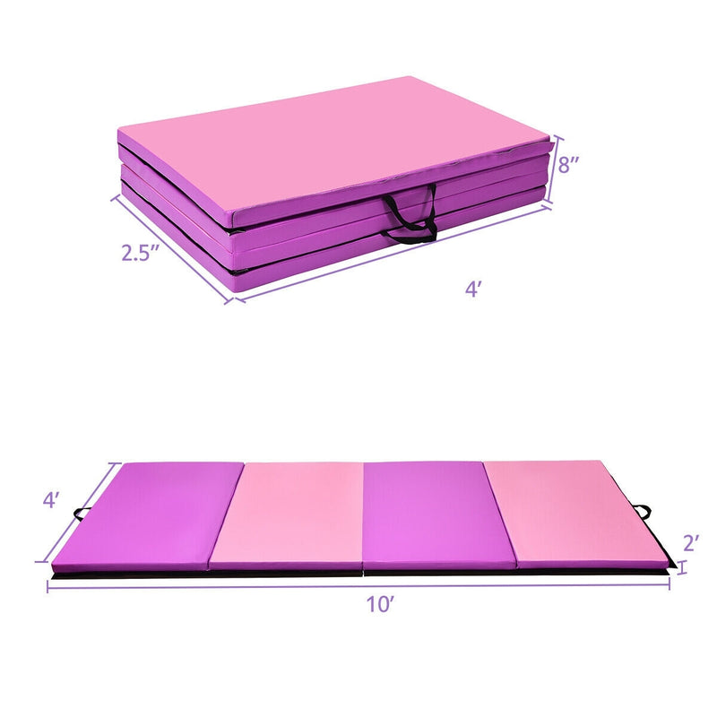 *4 Feet x 10 Feet Thick Folding Panel Gymnastics Mat - Pink & Purple