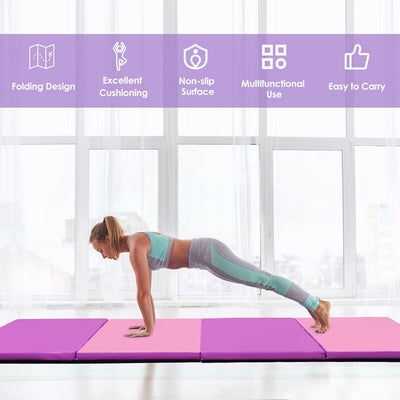*4 Feet x 10 Feet Thick Folding Panel Gymnastics Mat - Pink & Purple