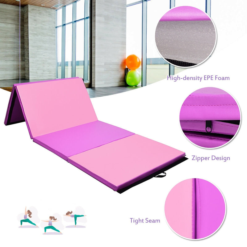 *4 Feet x 10 Feet Thick Folding Panel Gymnastics Mat - Pink & Purple