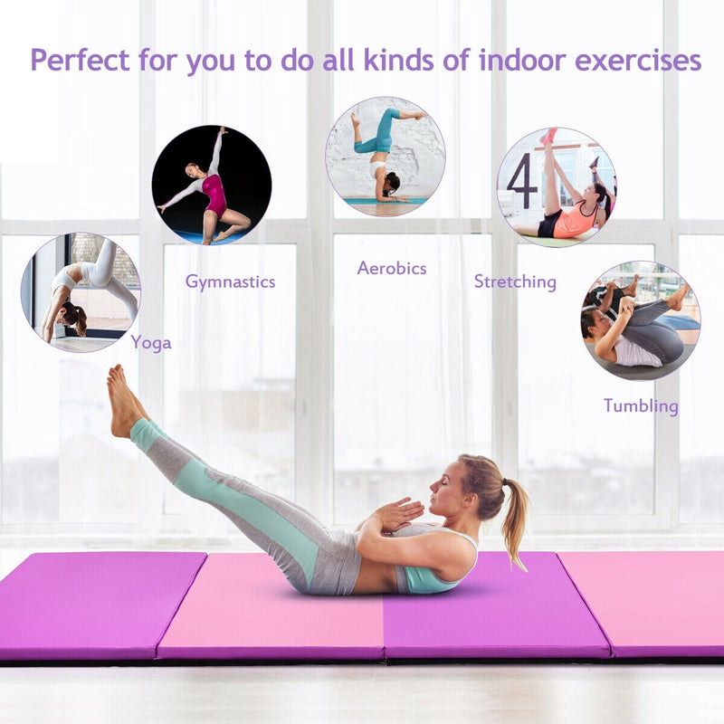 *4 Feet x 10 Feet Thick Folding Panel Gymnastics Mat - Pink & Purple