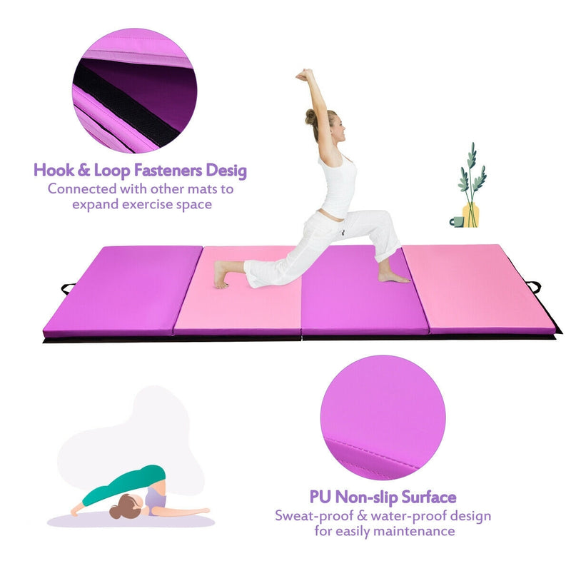 *4 Feet x 10 Feet Thick Folding Panel Gymnastics Mat - Pink & Purple
