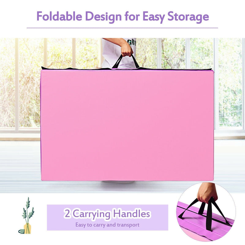 *4 Feet x 10 Feet Thick Folding Panel Gymnastics Mat - Pink & Purple
