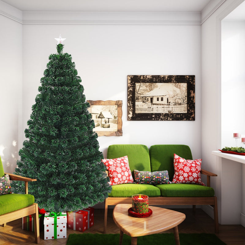 5/6/7 Feet Multicolor Artificial Christmas Tree with LED Light and Metal Stand-7 Feet