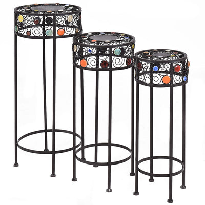 3 Pieces Round Display Ceramic Beads Metal Plant Stand