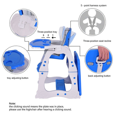 3 in 1 Convertible Play Table Seat Baby High Chair-Blue