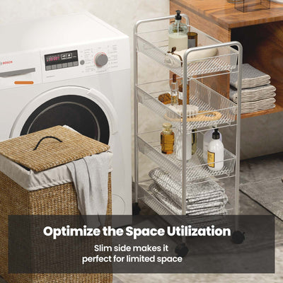 Gray 4 Tier Storage Rack Trolley Cart-Gray