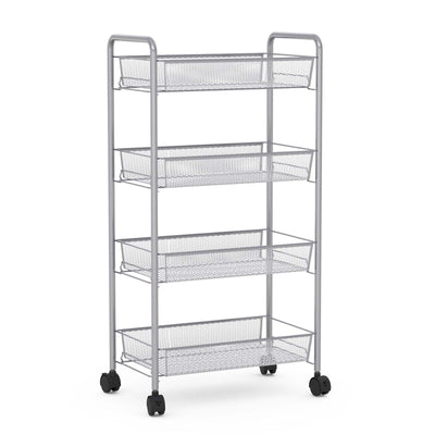Gray 4 Tier Storage Rack Trolley Cart-Gray