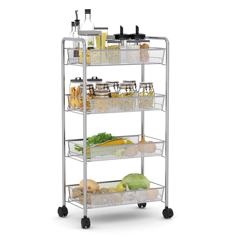 Gray 4 Tier Storage Rack Trolley Cart-Gray