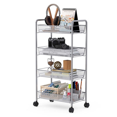 Gray 4 Tier Storage Rack Trolley Cart-Gray