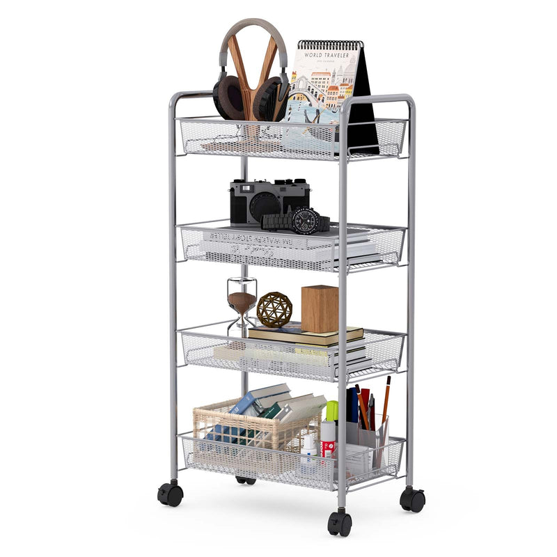 Gray 4 Tier Storage Rack Trolley Cart-Gray