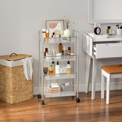 Gray 4 Tier Storage Rack Trolley Cart-Gray
