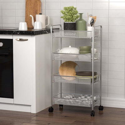 Gray 4 Tier Storage Rack Trolley Cart-Gray