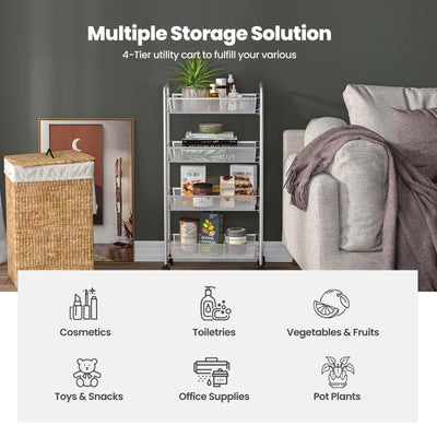 Gray 4 Tier Storage Rack Trolley Cart-Gray