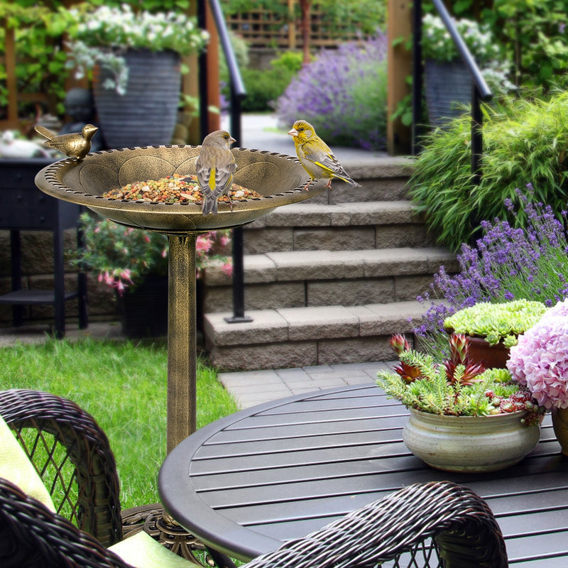 *Antique Gold Freestanding Pedestal Bird Bath Feeder