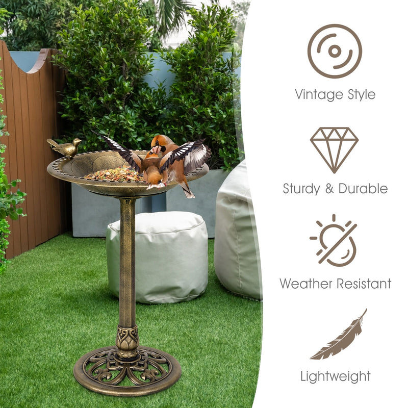 *Antique Gold Freestanding Pedestal Bird Bath Feeder