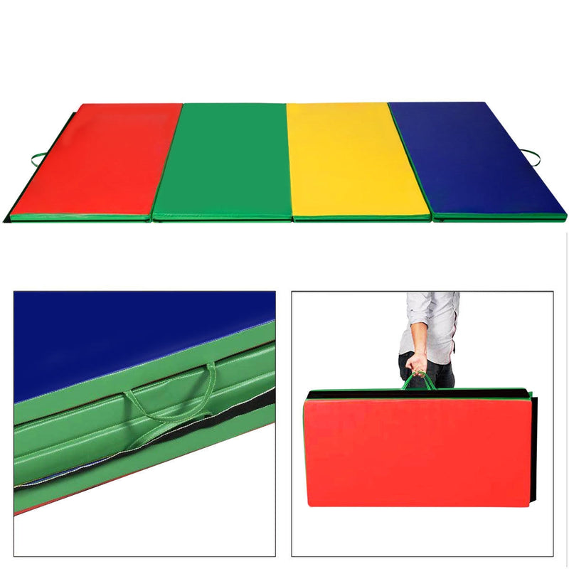 *4 Feet x 10 Feet Thick Folding Panel Gymnastics Mat - Deep Multicolor