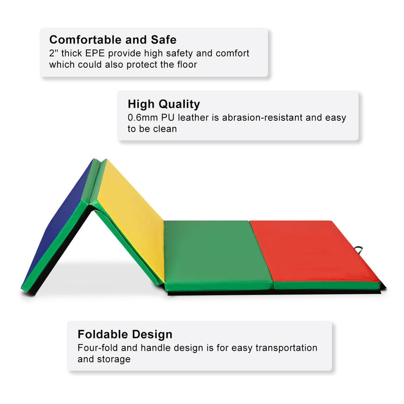 *4 Feet x 10 Feet Thick Folding Panel Gymnastics Mat - Deep Multicolor