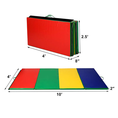 *4 Feet x 10 Feet Thick Folding Panel Gymnastics Mat - Deep Multicolor