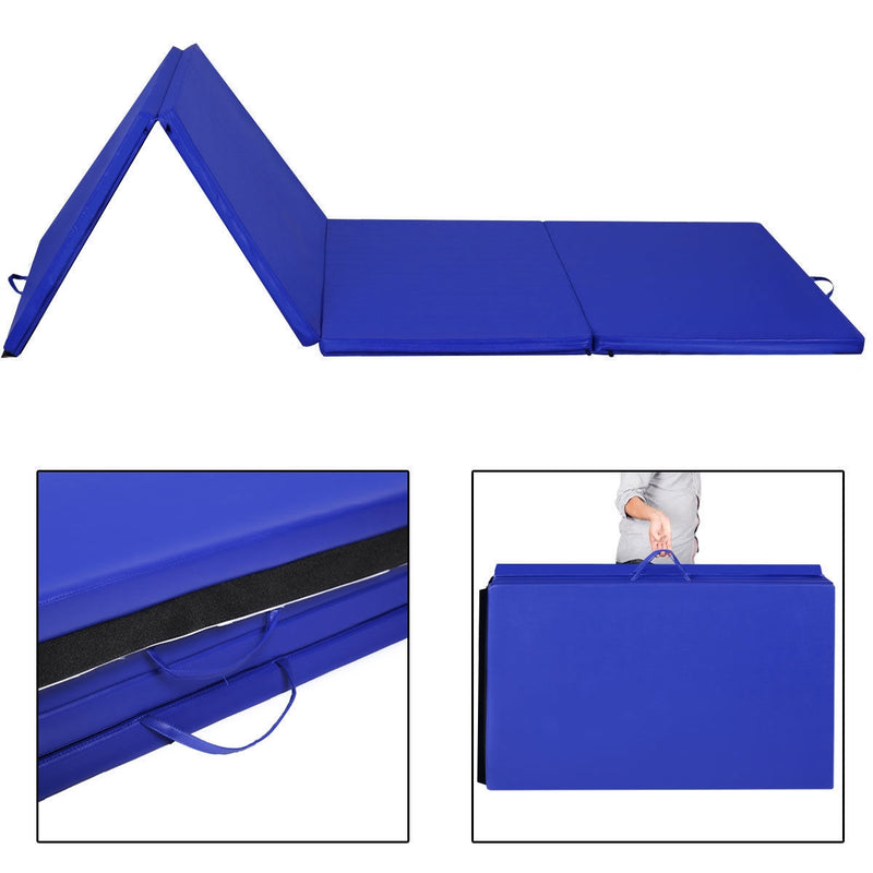 *4 Feet x 10 Feet Thick Folding Panel Gymnastics Mat - Blue