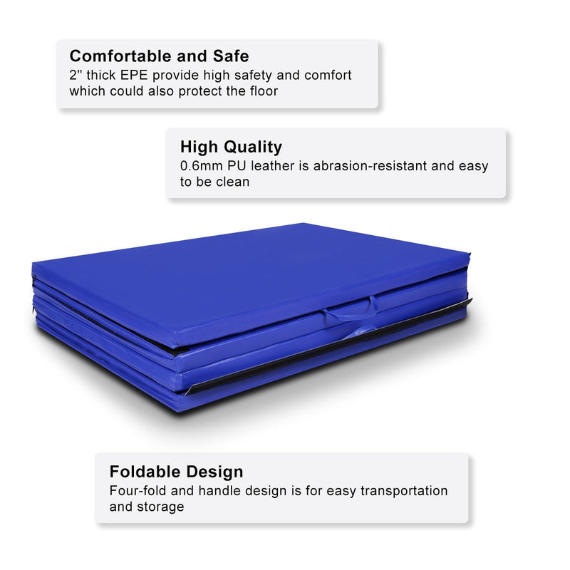 *4 Feet x 10 Feet Thick Folding Panel Gymnastics Mat - Blue