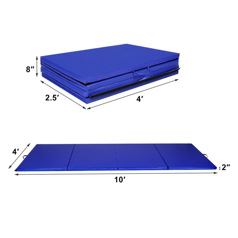 *4 Feet x 10 Feet Thick Folding Panel Gymnastics Mat - Blue