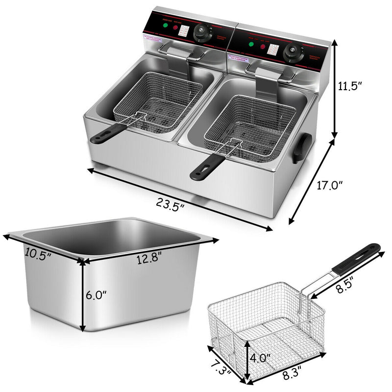 *3400W Dual Tank Electric Countertop Deep Fryer