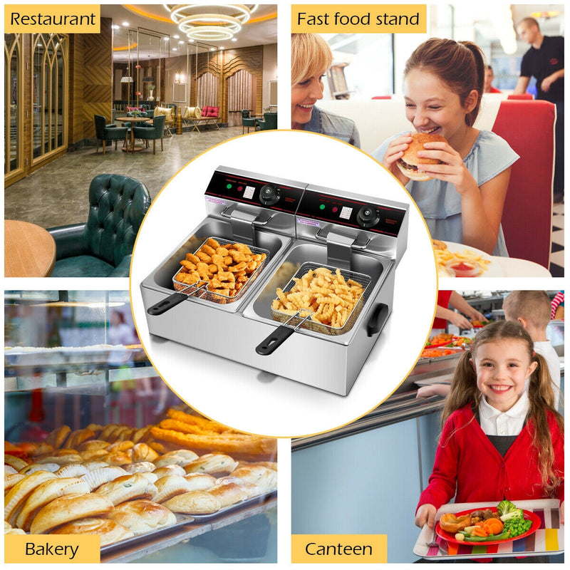 *3400W Dual Tank Electric Countertop Deep Fryer