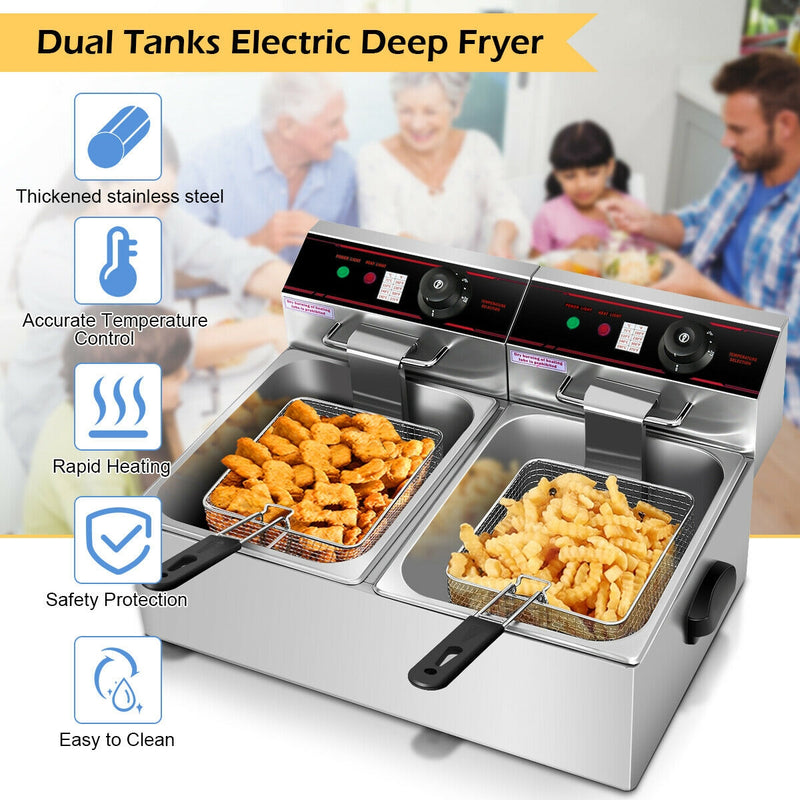 *3400W Dual Tank Electric Countertop Deep Fryer