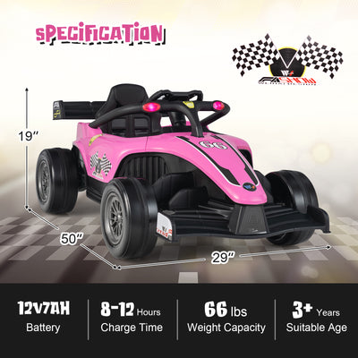 *12V Kids Ride on Electric Formula Racing Car with Remote Control - Pink