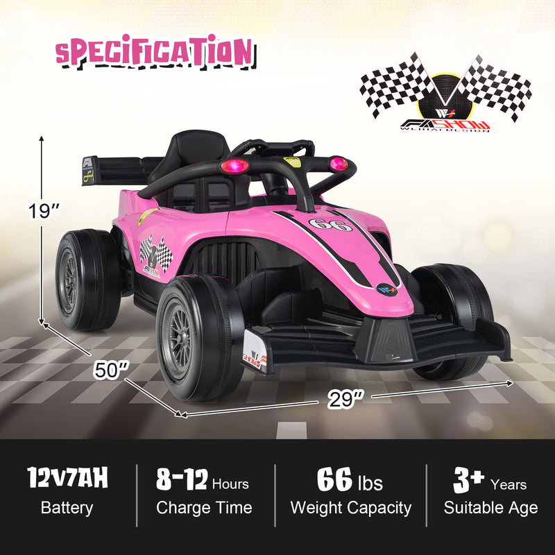*12V Kids Ride on Electric Formula Racing Car with Remote Control - Pink