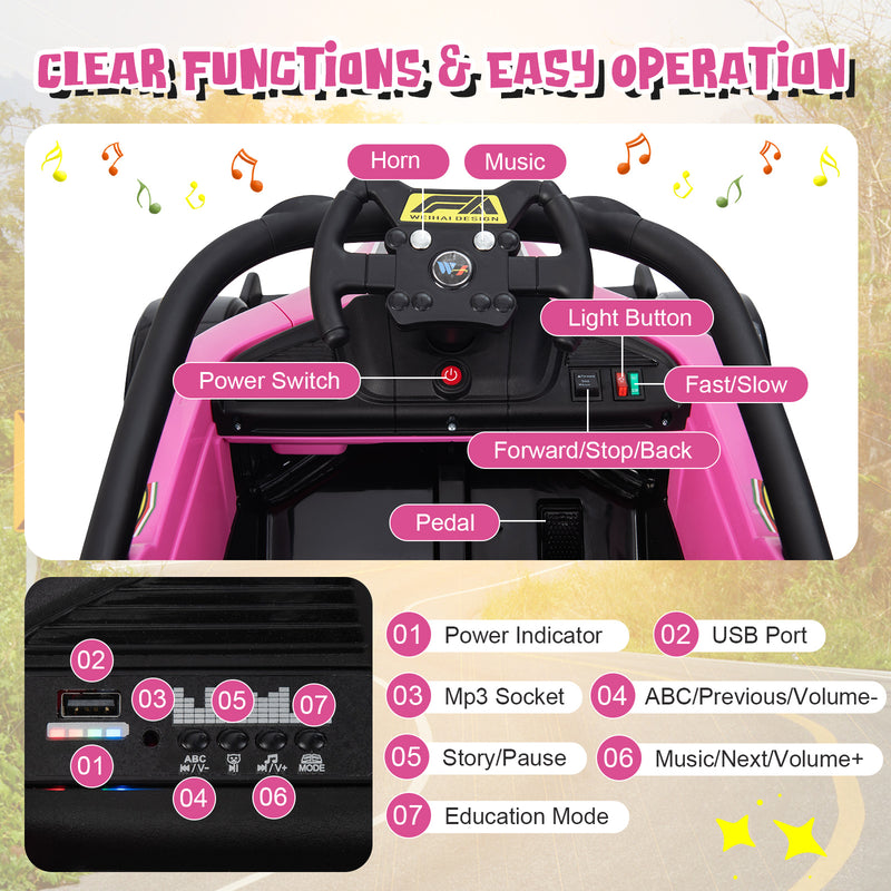 *12V Kids Ride on Electric Formula Racing Car with Remote Control - Pink