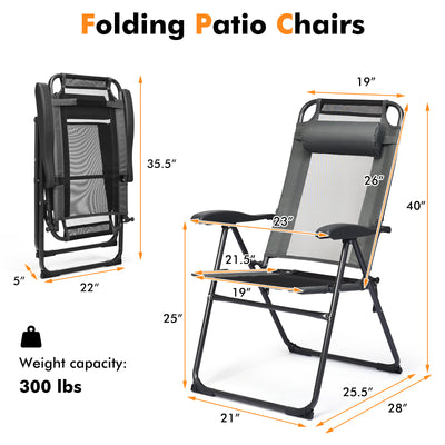 *2 Pieces Patio Adjustable Folding Recliner Chairs with 7 Level Adjustable Backrest - Gray