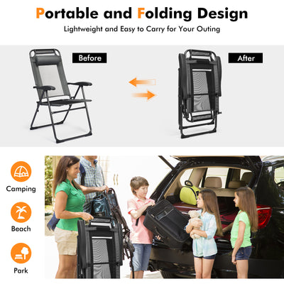 *2 Pieces Patio Adjustable Folding Recliner Chairs with 7 Level Adjustable Backrest - Gray