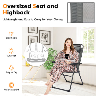 *2 Pieces Patio Adjustable Folding Recliner Chairs with 7 Level Adjustable Backrest - Gray