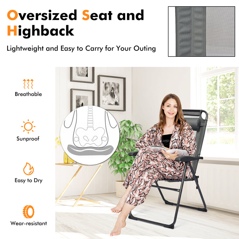 *2 Pieces Patio Adjustable Folding Recliner Chairs with 7 Level Adjustable Backrest - Gray