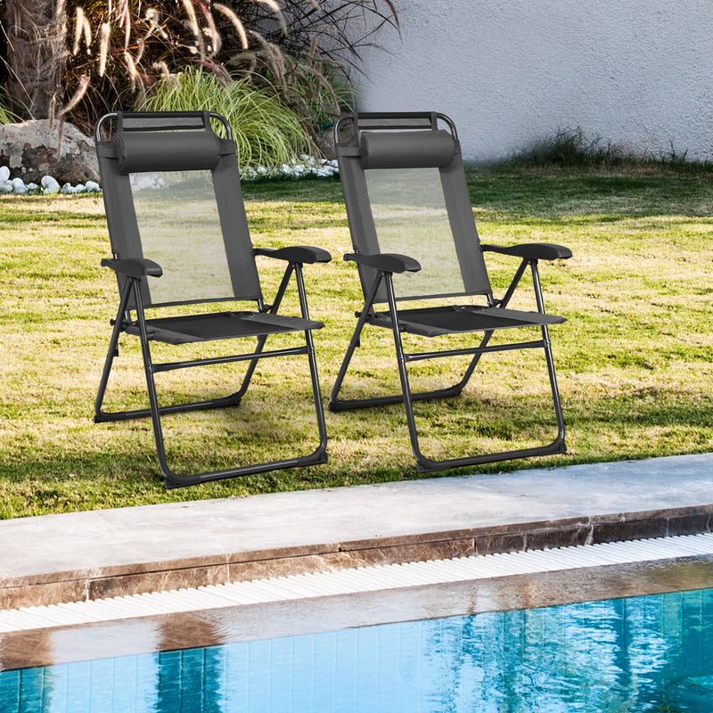 *2 Pieces Patio Adjustable Folding Recliner Chairs with 7 Level Adjustable Backrest - Gray