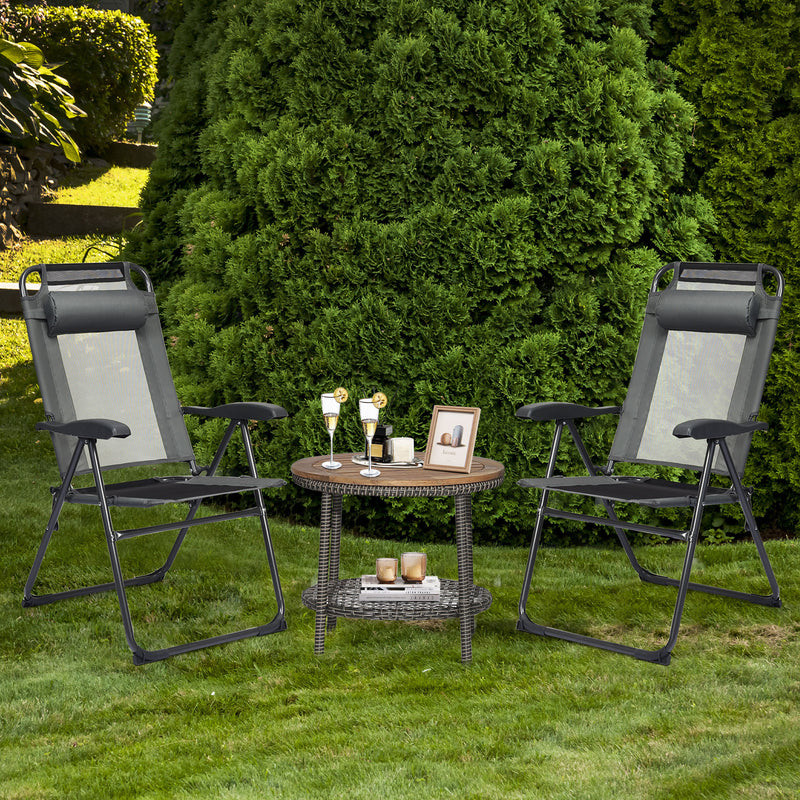 *2 Pieces Patio Adjustable Folding Recliner Chairs with 7 Level Adjustable Backrest - Gray