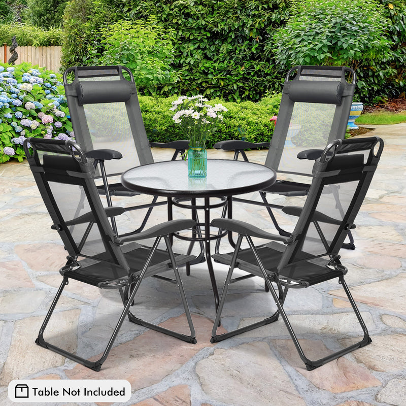 *2 Pieces Patio Adjustable Folding Recliner Chairs with 7 Level Adjustable Backrest - Gray