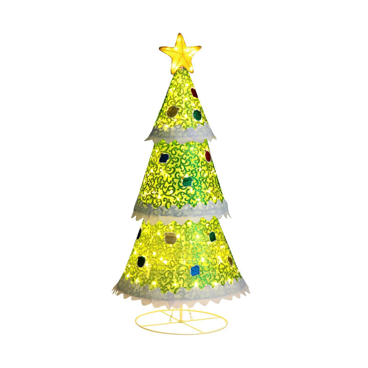 4.6 Feet Pre-Lit Pop-up Christmas Tree with 110 Warm Lights-Green - Relaxacare