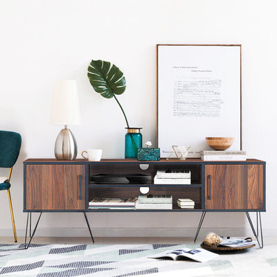 Retro Modern TV Stand with 6 Metal Legs for TVs up to 65 Inch with 2 Cable Holes